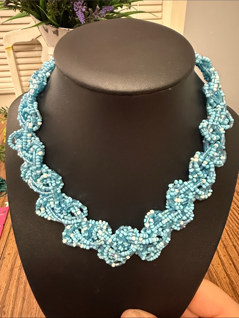 Light blue seed bead necklace